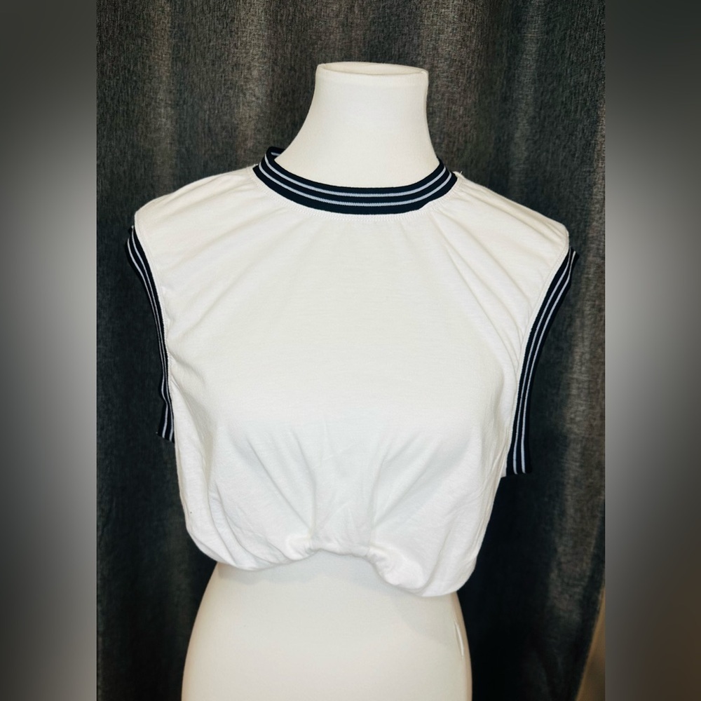 FP Movement by Free People White Crop Top with Black Stripes